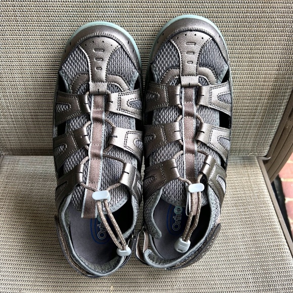 Orthofeet Verona Orthotic Fisherman Sandals Shoes Pewter Silver Grey 11.5 - Picture 1 of 8